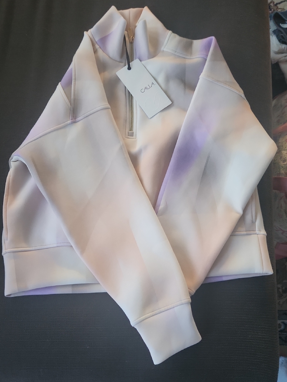 CALIA by Carrie Underwood White and Lavender Cropped Half-Zip Jacket